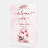 Balloon rose poussette bébé fille musulmane Aqiqah (Angle)