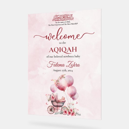 Balloon rose poussette bébé fille musulmane Aqiqah (Angle)