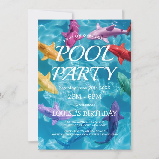 Balloon Sharks I Pool Party Invitation (Devant)