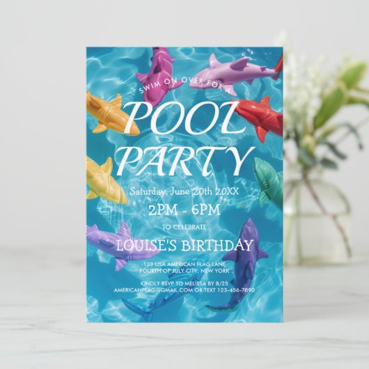 Balloon Sharks I Pool Party Invitation (Debout devant)