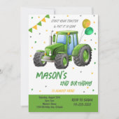 Balloon Tracteur Vert Invitation Anniversaire (Devant)