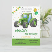 Balloon Tracteur Vert Invitation Anniversaire (Debout devant)