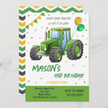 Balloon Tracteur Vert Invitation Anniversaire