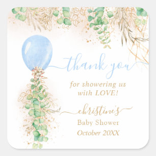 Balloon Waterverf Bloemachtige Baby Shower Bedankt Vierkante Sticker