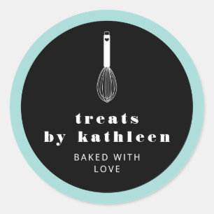 Balloon Whisk Zwart Turquoise Bakkerij Ronde Sticker