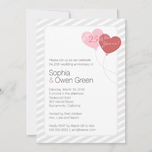 Balloons 25th Silver Wedding Jubileum Party Kaart (Voorkant)