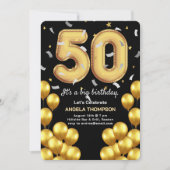 Balloons 50 Years Birthday Invitation Kaart (Voorkant)