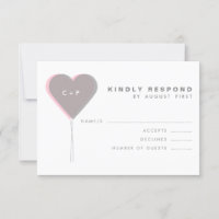 Balloons à double coeur rose et gris carte RSVP