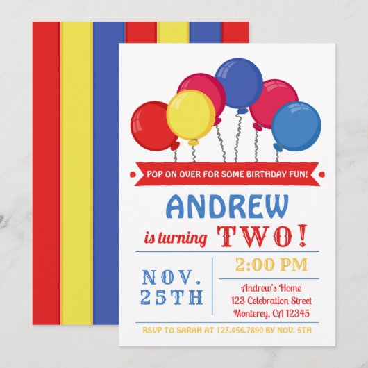 Balloons Birthday Party Kaart (Voorkant / Achterkant)