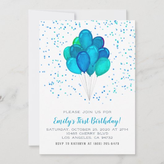 Balloons Confetti Invitation d'anniversaire (Devant)