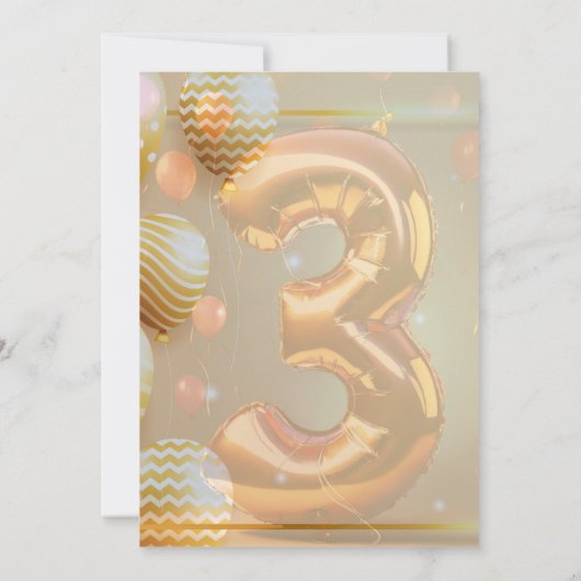 "Balloons Dorés pour les 3 ans!" Invitation (Dos)