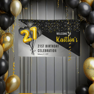 Balloons Elegant Black 21ste verjaardag van de g Spandoek