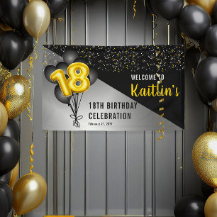Balloons Elegant Black   Gouden 18e verjaardag Spandoek