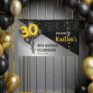 Balloons Elegant Black Gouden 30e verjaardag Spandoek