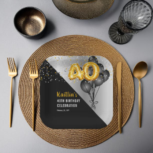 Balloons Elegant Black Gouden 40e verjaardag Papieren Bordje
