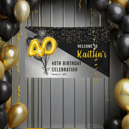 Balloons Elegant Black | Gouden 40e verjaardag Spandoek
