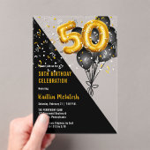 Balloons Elegant Black | Gouden 50e verjaardag Acryl Uitnodigingen (Insitu (Draagbaar))