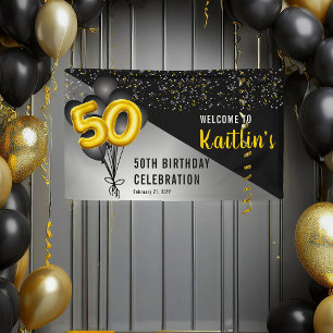 Balloons Elegant Black Gouden 50e verjaardag Spandoek