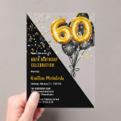 Balloons Elegant Black | Gouden 60e verjaardag Acryl Uitnodigingen (Insitu (Draagbaar))