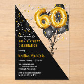 Balloons Elegant Black | Gouden 60e verjaardag Acryl Uitnodigingen (Voorkant)
