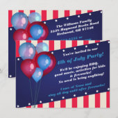 Balloons et bandes 4 juillet Invitations de fête (Devant / Derrière)