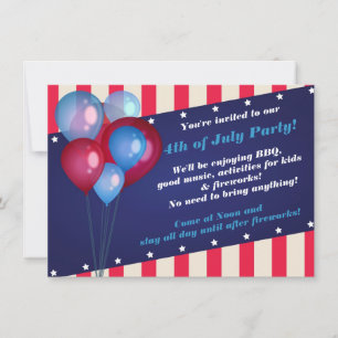 Balloons et bandes 4 juillet Invitations de fête