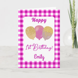 Balloons Gingham Rose Invitation Anniversaire Enfa