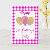 Balloons Gingham Rose Invitation Anniversaire Enfa (Fleur jaune)