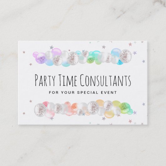 *~* Balloons Rainbow Party Event Planner Festive B Visitekaartje (Voorkant)