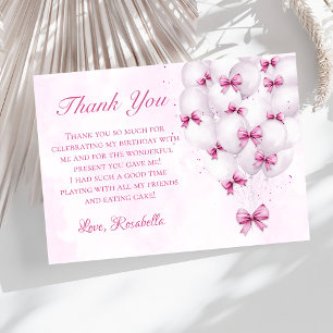 Balloons rose Bow Fille Carte de remerciements d'a
