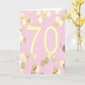 Balloons rose et or 70e carte d'anniversaire (Fleur jaune)