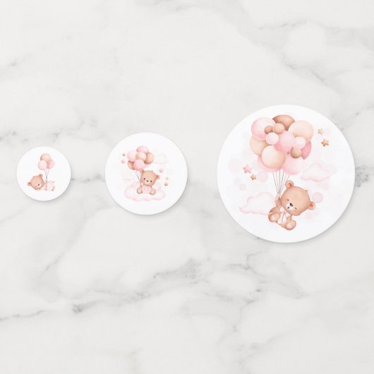 Balloons roses Baby shower Ours en Teddy Confetti (Devant)