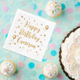 Balloons Stars Confetti Happy Birthday Naam Folie Servetten