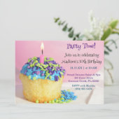 Ballot rose bleu cupcake Anniversaire Invitation (Debout devant)