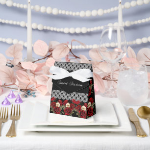 Ballotins 16 Roses Rouges Douces Dentelle Blanche Étincelant