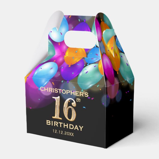 Ballotins 16e fête d'anniversaire Ballons noirs et or (Verso)