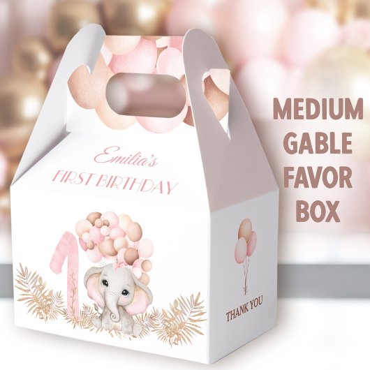 Ballotins 1er Anniversaire Fille Eléphant Ballons rose Moyen