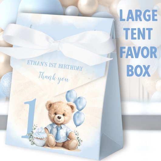 Ballotins 1er Anniversaire Garçon Bleu Beige Teddy Ours Gran
