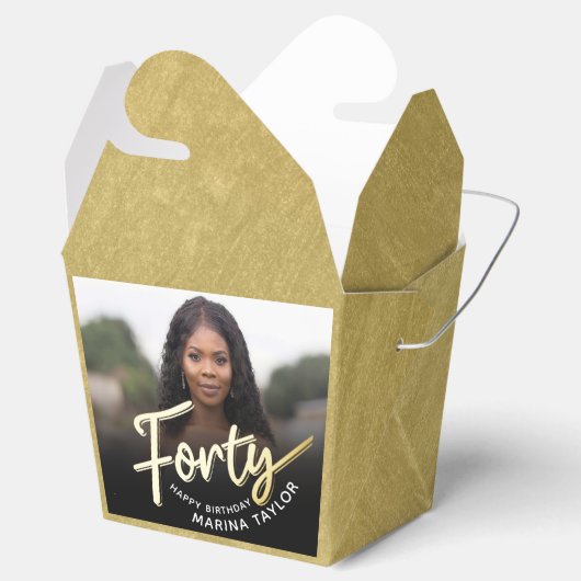 Ballotins 40th birthday Forty script gold black photo (Ouvert)