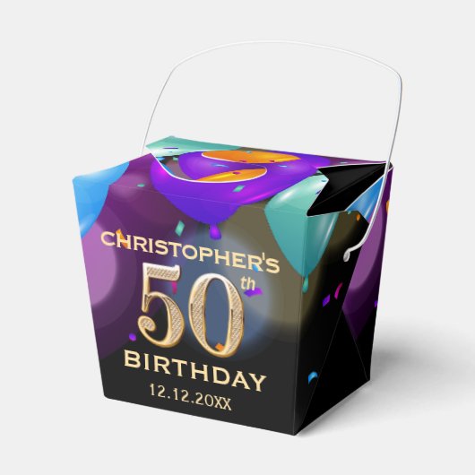 Ballotins 50e fête d'anniversaire Ballons noirs et or (Verso)