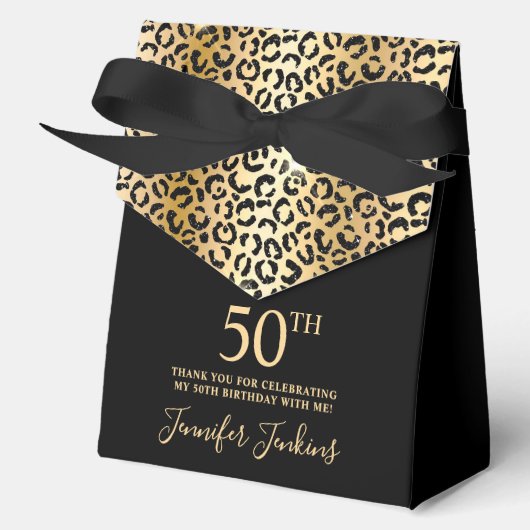 Ballotins 50th Birthday Gold Leopard Print Thank You  (Recto)