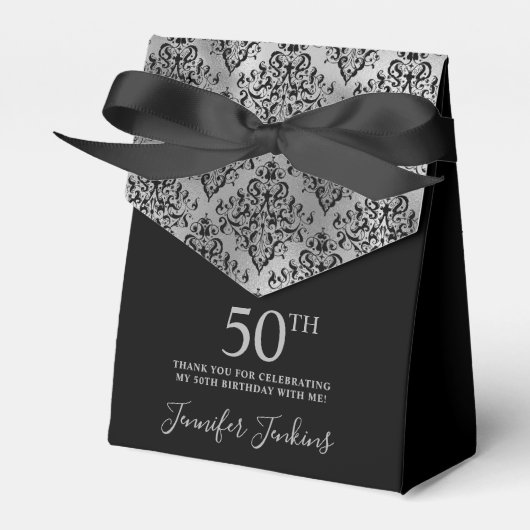 Ballotins 50th Birthday Silver Damask Thank You (Verso)