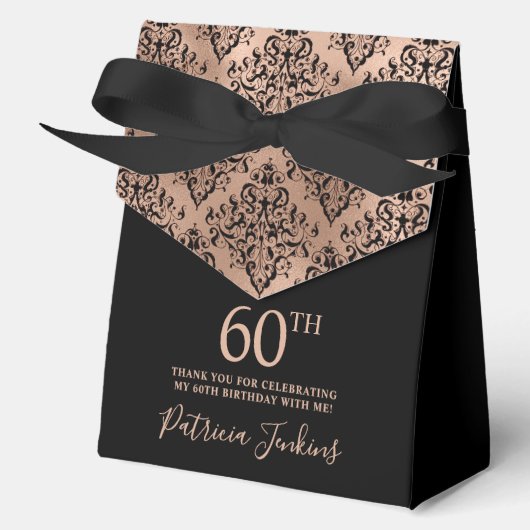 Ballotins 60th Birthday Rose Gold Damask Thank You (Recto)