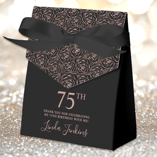 Ballotins 75th Birthday Rose Gold Glitter Roses Thank You