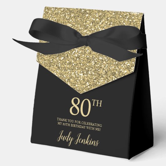 Ballotins 80th Birthday Black Gold Glitter Thank You (Recto)