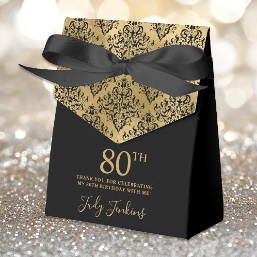 Ballotins 80th Birthday Gold Damask Thank You