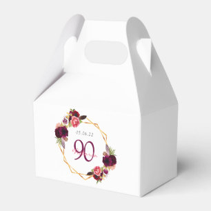 Ballotins 90e anniversaire flores bordeaux géométrique blanc
