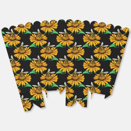 Ballotins Abeille sur Tournesol Fleur Motif Design Noir (Déplié)