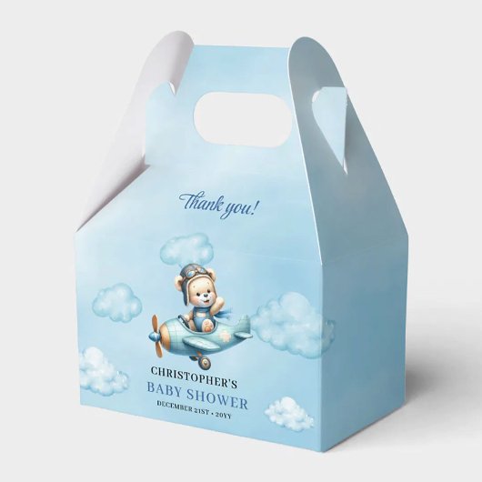 Ballotins Adorable Baby Boy Shower Airplane Pilot Bear Box