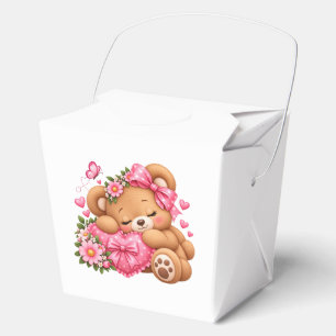 Ballotins Adorable Ourson avec Nœud Rose & Cœurs Mignon
